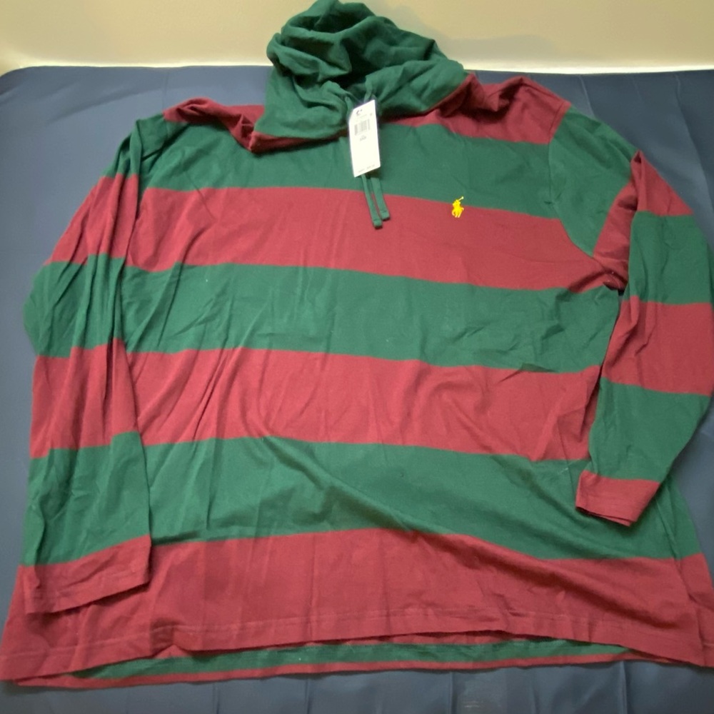 Vintage Green and Red Striped Polo Ralph Lauren Hoodie 3XB